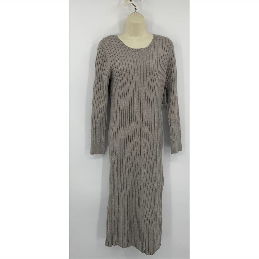 WAYF BFF Hollie midi ribbed sweater dress gray tie keyhole back new Medium - Picture 2 of 6